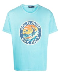 türkises bedrucktes T-Shirt mit einem Rundhalsausschnitt von Polo Ralph Lauren