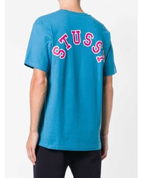 türkises bedrucktes T-Shirt mit einem Rundhalsausschnitt von Stussy