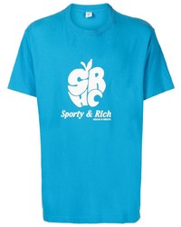 türkises bedrucktes T-Shirt mit einem Rundhalsausschnitt von Sporty & Rich