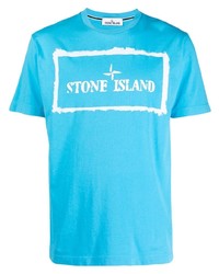 türkises bedrucktes T-Shirt mit einem Rundhalsausschnitt von Stone Island