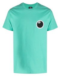 türkises bedrucktes T-Shirt mit einem Rundhalsausschnitt von Stussy