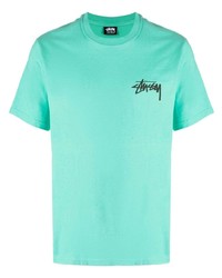 türkises bedrucktes T-Shirt mit einem Rundhalsausschnitt von Stussy