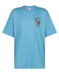 türkises bedrucktes T-Shirt mit einem Rundhalsausschnitt von Supreme