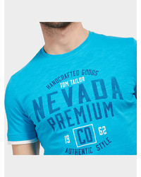 türkises bedrucktes T-Shirt mit einem Rundhalsausschnitt von TOM TAILOR T-Shirt »mit Schrift-Print«