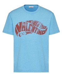 türkises bedrucktes T-Shirt mit einem Rundhalsausschnitt von Valentino Garavani