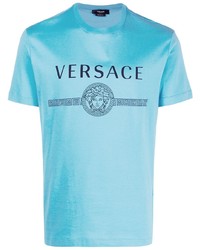 türkises bedrucktes T-Shirt mit einem Rundhalsausschnitt von Versace