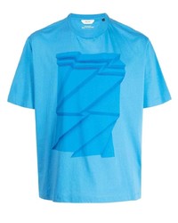 türkises bedrucktes T-Shirt mit einem Rundhalsausschnitt von Z Zegna
