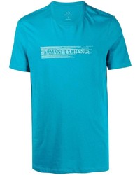 türkises besticktes T-Shirt mit einem Rundhalsausschnitt von Armani Exchange