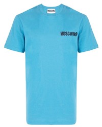 türkises besticktes T-Shirt mit einem Rundhalsausschnitt von Moschino