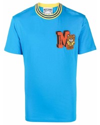 türkises besticktes T-Shirt mit einem Rundhalsausschnitt von Moschino