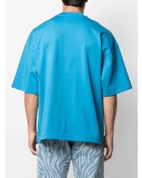 türkises besticktes T-Shirt mit einem Rundhalsausschnitt von Mastermind World