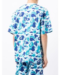 türkises Camouflage T-Shirt mit einem Rundhalsausschnitt von A Bathing Ape