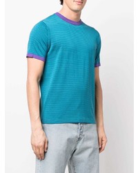 türkises horizontal gestreiftes T-Shirt mit einem Rundhalsausschnitt von Aspesi
