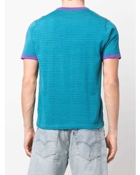 türkises horizontal gestreiftes T-Shirt mit einem Rundhalsausschnitt von Aspesi