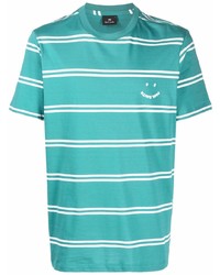 türkises horizontal gestreiftes T-Shirt mit einem Rundhalsausschnitt von PS Paul Smith