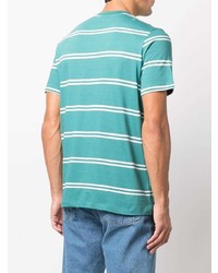 türkises horizontal gestreiftes T-Shirt mit einem Rundhalsausschnitt von PS Paul Smith