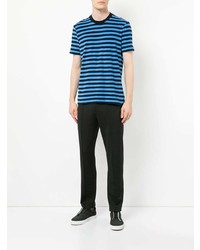 türkises horizontal gestreiftes T-Shirt mit einem Rundhalsausschnitt von CK Calvin Klein