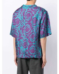türkises Kurzarmhemd mit Blumenmuster von Versace