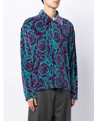 türkises Langarmhemd mit Blumenmuster von Versace