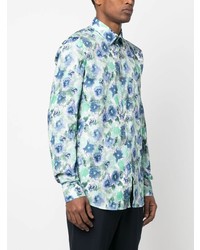 türkises Langarmhemd mit Blumenmuster von Karl Lagerfeld