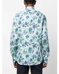 türkises Langarmhemd mit Blumenmuster von Karl Lagerfeld