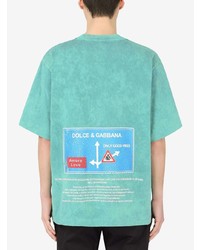 türkises Mit Batikmuster T-Shirt mit einem Rundhalsausschnitt von Dolce & Gabbana