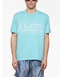 türkises T-Shirt mit einem Rundhalsausschnitt mit Paisley-Muster von Amiri