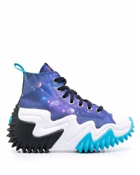 violette bedruckte hohe Sneakers aus Segeltuch von Converse