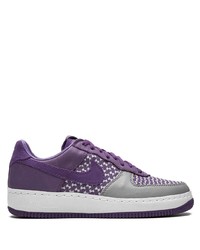 violette bedruckte Leder niedrige Sneakers