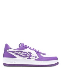 violette bedruckte Leder niedrige Sneakers von Enterprise Japan