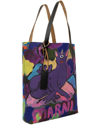 violette bedruckte Shopper Tasche aus Segeltuch von Marni