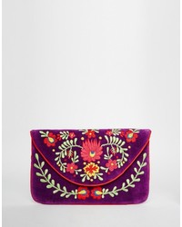 violette bestickte Samt Clutch