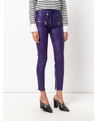 violette enge Hose aus Leder von Unravel Project