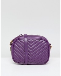 violette gesteppte Leder Umhängetasche von New Look