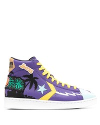 violette hohe Sneakers aus Leder von Converse