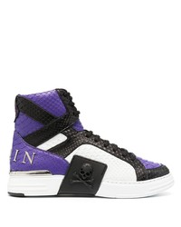 violette hohe Sneakers aus Leder von Philipp Plein