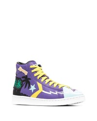 violette hohe Sneakers aus Leder von Converse