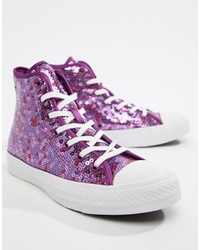 violette hohe Sneakers aus Pailletten