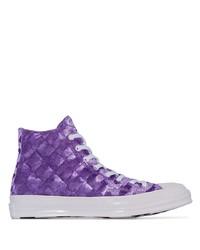 violette hohe Sneakers aus Segeltuch von Converse