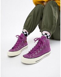violette hohe Sneakers aus Wildleder