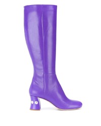 violette Leder mittelalte Stiefel von Miu Miu