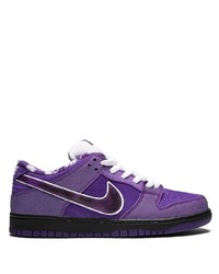 violette Leder niedrige Sneakers mit Karomuster