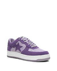 violette Leder niedrige Sneakers von A Bathing Ape