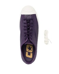 violette Leder niedrige Sneakers von Converse