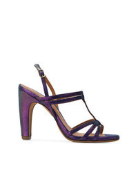 violette Leder Sandaletten