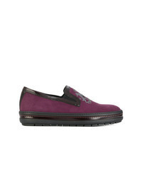 violette Slip-On Sneakers aus Leder