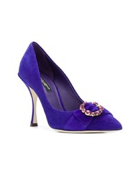 violette verzierte Leder Pumps von Dolce & Gabbana