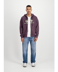 violetter bedruckter Pullover mit einem Kapuze von Alpha Industries