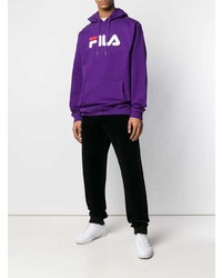 violetter bedruckter Pullover mit einem Kapuze von Fila