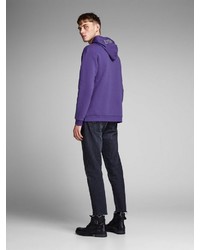 violetter bedruckter Pullover mit einem Kapuze von Jack & Jones